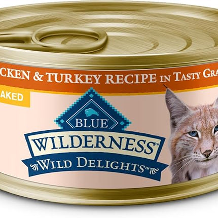 Blue Buffalo Wilderness Wild Delights Natural Wet Food for Cats, Flaked Chicken & Turkey in Tasty Gravy, 5.5-oz Cans, 24-Pack