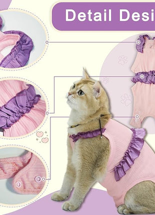 Cat Recovery Suit,Kitten Onesie After Surgery,E-Collar Alternative for Abdominal Wound and Skin Diseases,Soft Breathable Bodysuit After Spay（Purple-l）