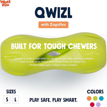 West Paw Zogoflex Qwizl Interactive Treat Dispensing Dog Puzzle Treat Toy for Dogs, Granny Smith, Small