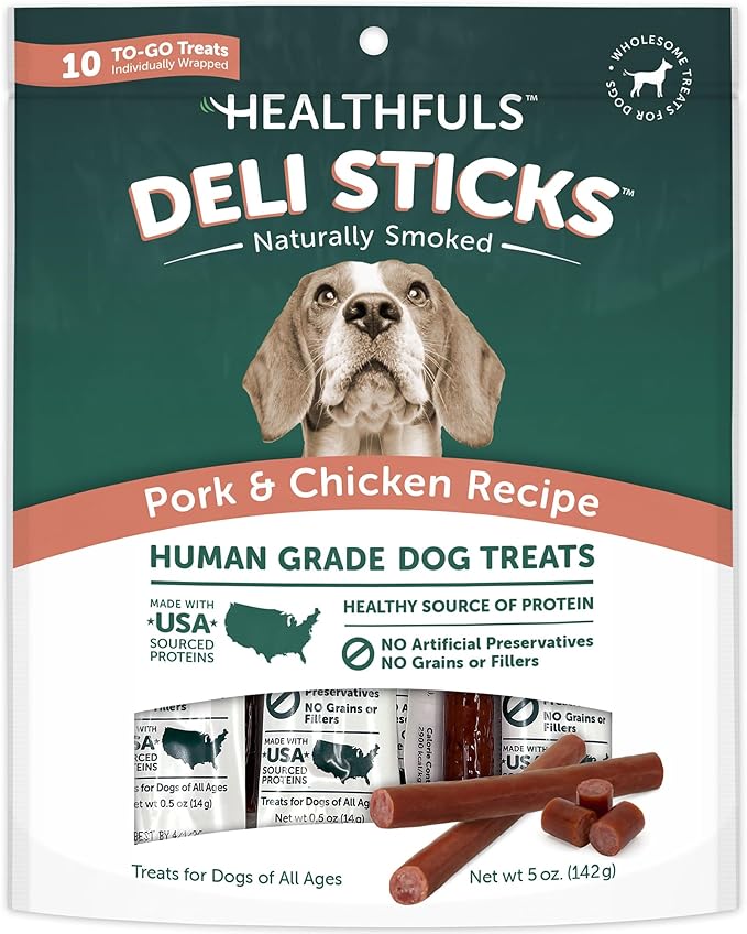 Deli Sticks Pork and Chicken Human-Grade Gluten-Free Soft and Chewy Dog Treats, 10 Count Bag