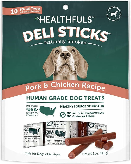 Deli Sticks Pork and Chicken Human-Grade Gluten-Free Soft and Chewy Dog Treats, 10 Count Bag
