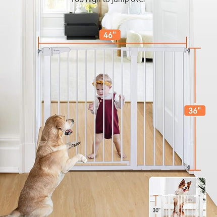COMOMY 36" Extra Tall Baby Gate for Stairs Doorways, Fits Openings 29.5" to 40.6" Wide, Auto Close Sturdy Safety Dog Gate for House, Pressure Mounted Easy Walk Through Pet Gate with Door, White