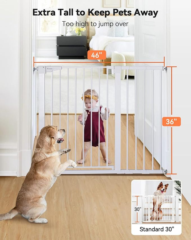COMOMY 36" Extra Tall Baby Gate for Stairs Doorways, Fits Openings 29.5" to 40.6" Wide, Auto Close Sturdy Safety Dog Gate for House, Pressure Mounted Easy Walk Through Pet Gate with Door, White