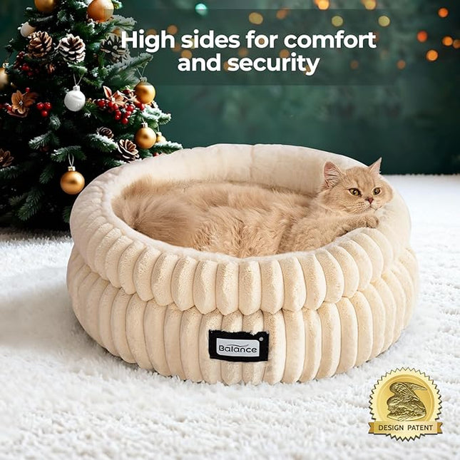 BALANCE Cat Bed Kitten Bed, Washable Round Cat Beds for Indoor Cats,Super Soft Plush Faux Fur Pet Bed for Puppy and Kitten with Anti-Slip Bottom