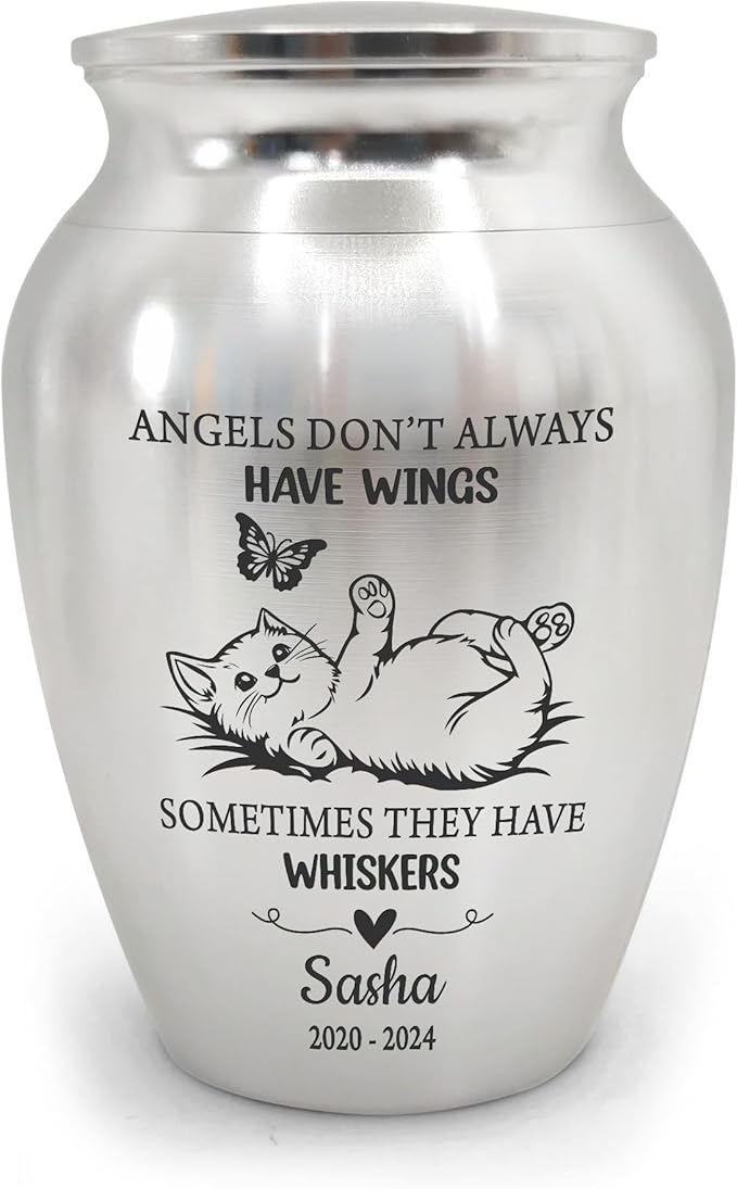 Artsy Woodsy Personalized Pet Memorial Cat Mini Urns - Stainless Steel Decorative Keepsake for Ashes 2.56x1.77 inch - Gifts for Cat Mom Dad Lovers Accessories in Loving Memory Loss (04)