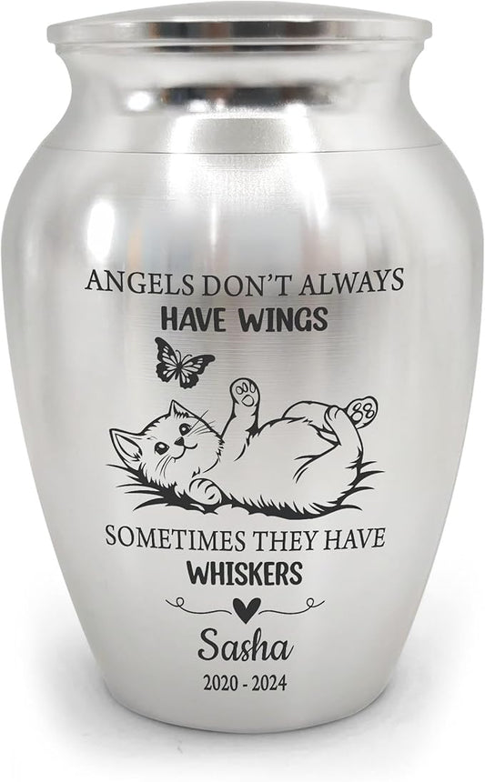 Artsy Woodsy Personalized Pet Memorial Cat Mini Urns - Stainless Steel Decorative Keepsake for Ashes 2.56x1.77 inch - Gifts for Cat Mom Dad Lovers Accessories in Loving Memory Loss (04)