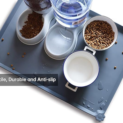 Hoki Found X-Large Silicone Pet Food Mats Tray - Non Slip Pet Dog Cat Bowl Mats Placemat - Dog Pet Cat Feeding Mat - Waterproof Dog Cat Food Mats -Pet Water Mats for Carpet -Gray-