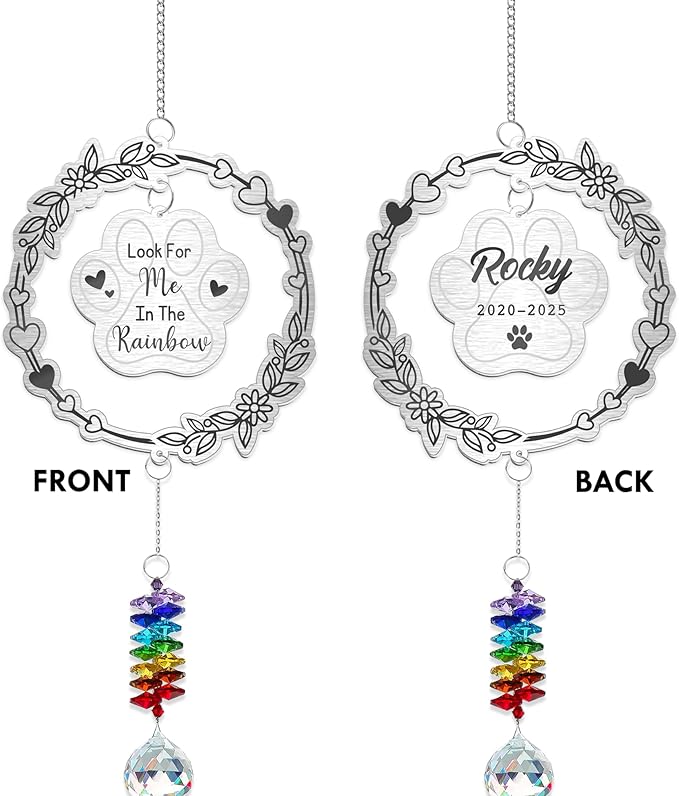 Look for Me in The Rainbow Dog Memorial Suncatcher - Personalized Aluminum Paw Print Ornament - Rainbow Bridge Pet Loss Gift for Dog Lovers - Custom RIP Pet Keepsake 2025