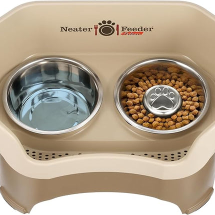 Neater Feeder Deluxe Mess Proof Dog Bowls Elevated for Large Breeds – Made in USA – No Spill Raised Slow Feeder Elevated Dog Bowl Stand, Stainless Steel Food and Water Bowl Set, Cappuccino