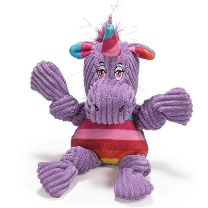 HuggleHounds Knottie Plush Dog Toy - Dog Stuffed Animal Toy, Puppy Toys, Squeaky Dog Toy for Small, Medium & Large Dogs, Durable Plush to Keep Them Busy - Rainbow Unicorn, Small
