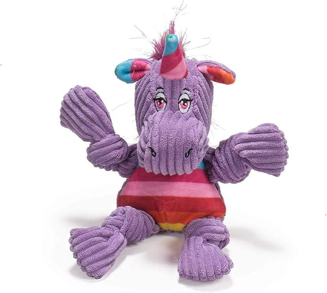 HuggleHounds Knottie Plush Dog Toy - Dog Stuffed Animal Toy, Puppy Toys, Squeaky Dog Toy for Small, Medium & Large Dogs, Durable Plush to Keep Them Busy - Rainbow Unicorn, Small