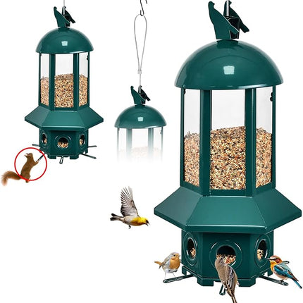 Professional Squirrel Proof Bird Feeders - Sorflife Large Capacity 5.06 lbs, Reliable and Rust Resistant Metal Bird Feeding Station for Prevents Squirrels from Stealing Food and Easy Refilling Green