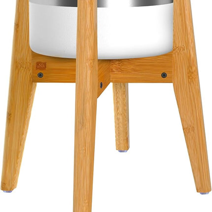 Dog Bowl Stand (14-inch High) - Ideal for Large Breeds, Use to Elevate, Raise Pet Dishes, Water Fountains and Slow Feeders - Adjustable Sideways, Bamboo - (Bowls not Included)