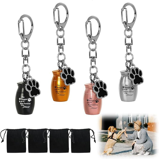 4 Pcs Pet Urns Keychain, Pet Ashes Keepsake Stainless Steel Urns Keychain for Dogs Cats with 4 Storage Bags