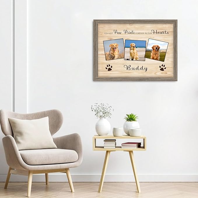Custom Pet Memorial Gifts for Loss of Dog, Leave Paw Prints on Our Hearts, Dog Loss Sympathy Gift for Dog Cat Lovers Owners, Personalized Paw Prints Canvas with Photo and Name