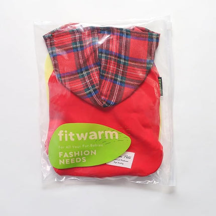 Fitwarm Tartan Plaid Dog Hoodie, Dog Clothes for Small Dogs Girl Boy, Pet Sweatshirt with Hood, Cat Winter Outfit, Red, Green, Large