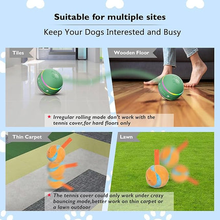Dog Balls,The 3rd Generation Interactive Toys for Puppy/Small/Medium/Large Dogs,Improved Dog Rolling Effect Tennis Ball with Strap, Tough Motion Activated Automatic Moving Dog Toys (Green)