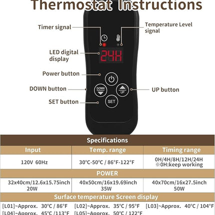 NAMOTEK Pet Heating Pad Adjustable Temperature with Timer, Waterproof Heated Mat with Chew Resistant Cord, Auto Power-Off Electric Indoor Pet Heat Pad for Dogs and Cats