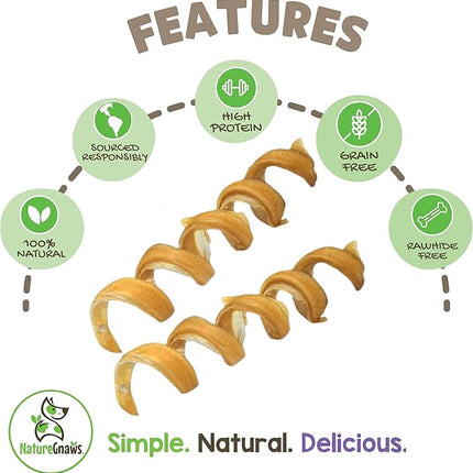 Nature Gnaws Bully Stick Springs for Dogs 7-8" (6 Count) - Long Lasting for Aggressive Chewers - Natural Curly Beef Dog Chew Bones - Rawhide Free