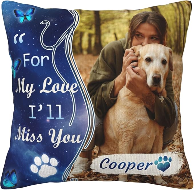 Funnylife Personalized Pet Memorial Throw Pillow with Photo Pet Memorial Gifts for Dogs Cats Loss of Dog Sympathy Gift Dog Bereavement Remembrance Picture Pillow