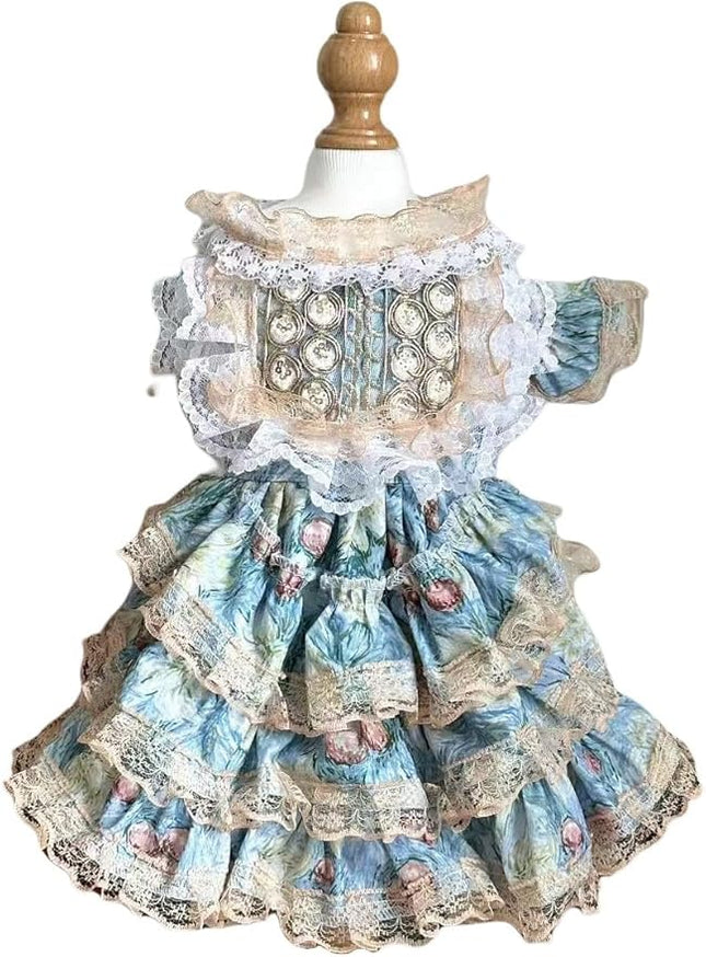 Fashion Sweet Puppy Dog Lace Princess Tailored Dress for Mini and Petite Dog A-Blue Small