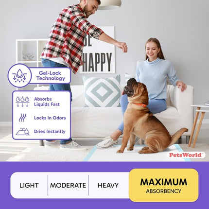 PetsWorld XL Dog Pee Pads 30"x36", 2,400-Count – Heavy Duty, Leak-Proof Potty Training Pads for Puppies & Large Dogs, Super Absorbent, Quick-Dry Disposable Pads with Odor Control