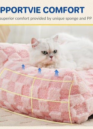 Cat Bed Cat Couch for Puppy and Kitten, Fluffy Dog Bed Medium Dogs Couch, Supportive Cats Sofa for Indoor Cats, Washable Cover & Non-Slip, 32 inch, Pink