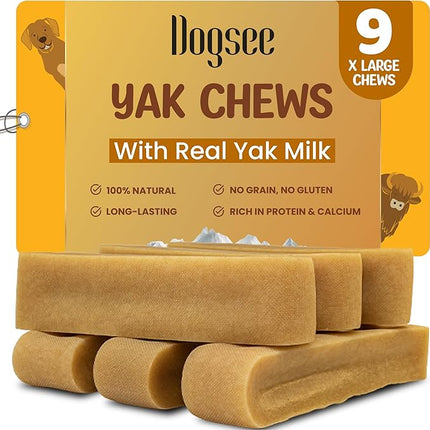 Dogsee Original Himalayan Yak Cheese Chews (XL - 9 Pieces) | Rawhide-Free | Long-Lasting | Fights Plaque & Tartar | Helps Clean Teeth
