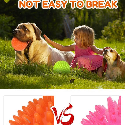4.5” Heavy Duty Squeaky Dog Balls for Medium Large Dogs, Dog Toys for Aggressive Chewers, Spike Ball Toys for Clean Teeth and Training(2 Pack)
