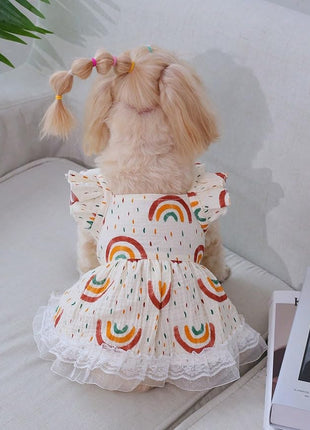 QWINEE 2pc Cute Dog Dress Ruffle Trim Princess Dress Cat Vest Dress Lace Trim Summer Dress Pet Clothes for Small Medium Cats Dogs Kitten Puppy Multi XS