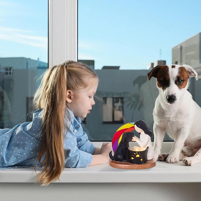 Dog Memorial Gifts with Rainbow Bridge,Hand-Sculpted Resin Pet Loss Sympathy Gift with LED Candle Holder, Home Decor for Pet Owners