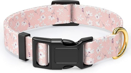 Rnivvi Dog Collar for Small Dogs, Cute Floral Heavy Duty Adjustable Puppy Collar with Quick Release Buckle for Girl & Female, Pet Accessories for Walking Running, S Length 3/4" Width, Coral Pink