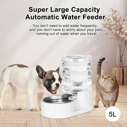 RIZZARI Dog Water Bowl Dispenser: 5L Large Automatic Stainless Steel Gravity Feeder with Specialized Brush and Triple Filter - for Cats with Joint Spine Pain - for Kitchen Bedroom