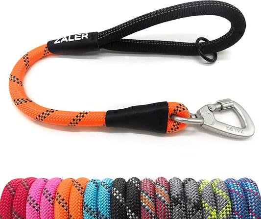 ZALER Short Dog Leash, 18 Inches Rope Traffic Leashes for Dogs, Reflective Dog Lead with O-Ring, Heavy Duty Pet Leash for Large and Medium Dogs (18'' Orange)