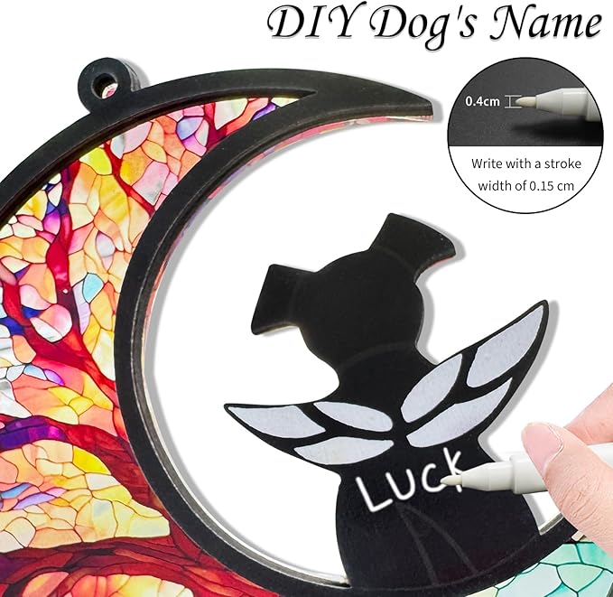 DIY Dog Angel Memorial Suncatcher, Pet Sympathy Keychain with Sympathy Card, Memorial Gifts for Loss of Dog, Pet Passing Away Remembrance Gift (Life Tree)