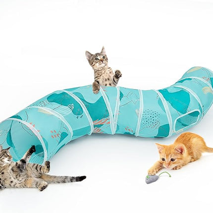 Glittme Cat Tunnel, Cat Tunnels for Indoor Cats, S-Shape Cats Cave with Cat Toys, Foldable Cat Tubes and Tunnels for Cats, Rabbit, Puppy, Guinea Pig
