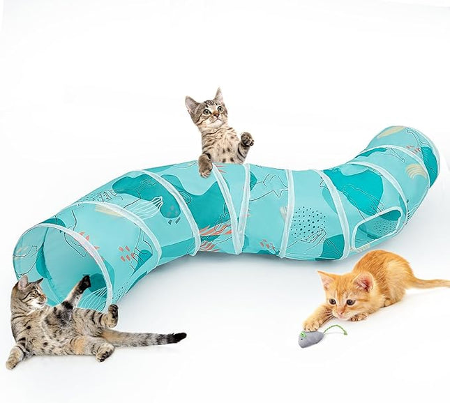 Glittme Cat Tunnel, Cat Tunnels for Indoor Cats, S-Shape Cats Cave with Cat Toys, Foldable Cat Tubes and Tunnels for Cats, Rabbit, Puppy, Guinea Pig