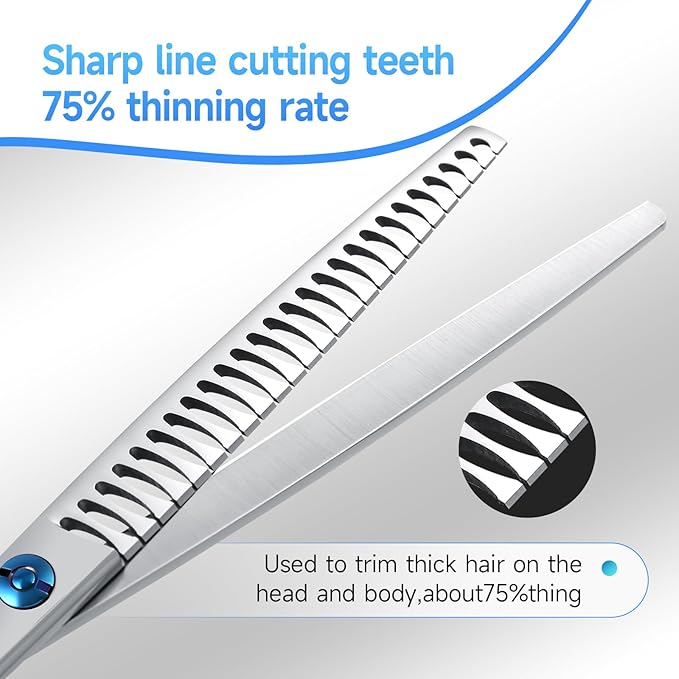 Chunkers Dog Grooming Scissors Professional Thinning Shears for Dogs Trimming 70% Thinning Rate 19 Teeth Symmetric Handle for Pet Groomers or Family DIY Use