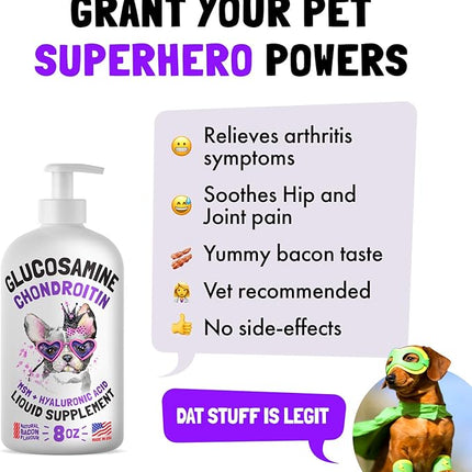 Liquid Glucosamine for Dogs Bacon Flavour with Chondroitin, MSM & Hyaluronic Acid K9 Supplement Hip and Joint Formula Advanced Mobility Joint Pain Relief Senior Advanced Supplement for All Breeds