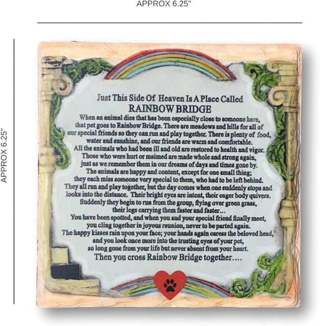 Pet Memorial Plaque - The Rainbow Bridge Story - Desktop Keepsake Remembrance Plaque for The Loss of a Dog or Cat - Measures 6 1/4" X 6 1/4" and has an Easel Back.