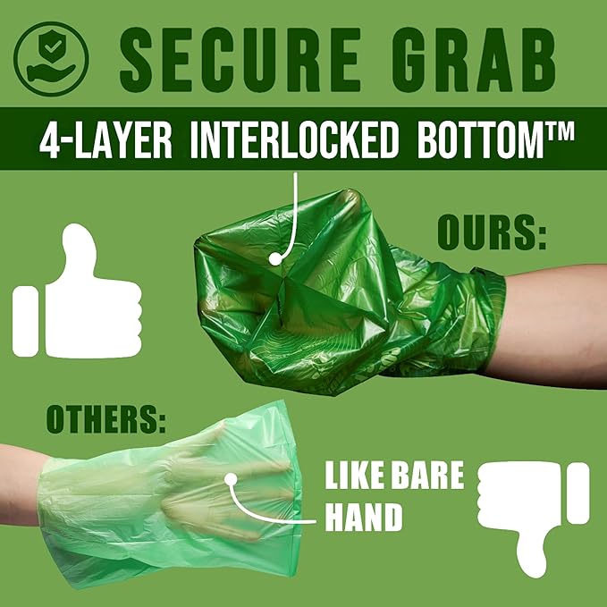 Ultra Thick & Deep RockRhino Dog Poop Bags for Large & XL Breeds | 4-Layer Interlocking Bottom | 100% Home Compostable, 0% Plastic | Vanilla-Scented | 60 Bags, Easy Open Tie Handles, Not for Scooper