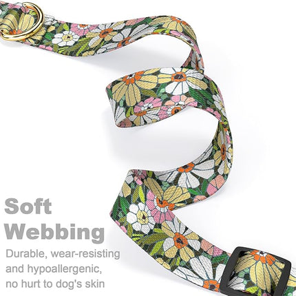 Rnivvi Dog Collar for Small Dogs, Floral Heavy Duty Adjustable Puppy Collar with Quick Release Buckle for Girl & Female, Pet Accessories for Walking Running, S Length 3/4" Width, Abstract Flowers