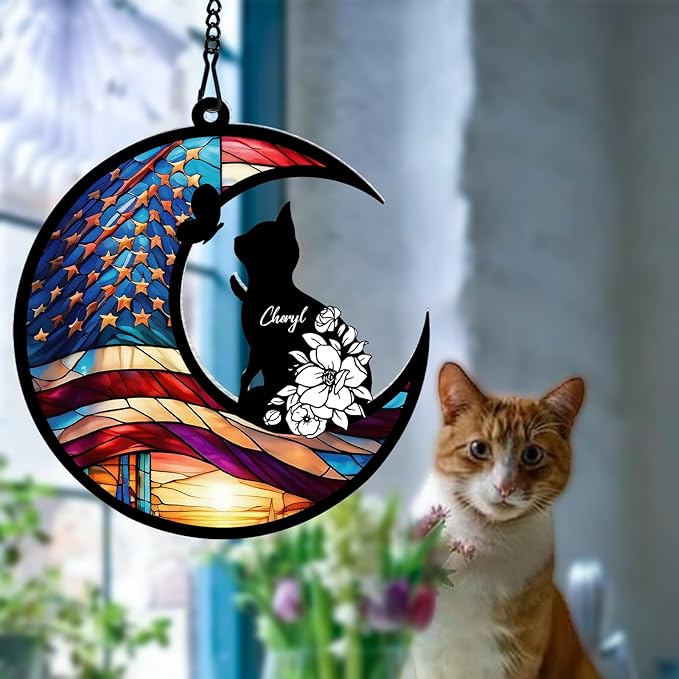 xrlsg Personalized Cat Memorial Suncatcher Custom Name Cat Breeds Suncatcher Ornament Loss of Cat Sympathy Gift for Cat Lover-3.93"