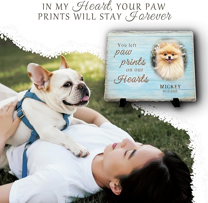 Personalized Pet Memorial Stone, Custom Dog Memorial Gifts for Loss of Dog with Photo Name Date, Dog Remembrance Gift, Loss of Dog Sympathy Gift for Dog Cat Lovers (Quote 7)