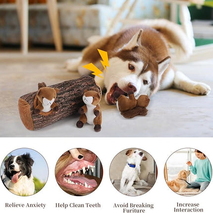IFOYO Squirrel Hide and Seek Dog Toy, Squeaky Interactive Dog Toys for Boredom, Plush Dogs Toys to Keep Them Busy, Relive Anxiety, Attract Attention, Puzzle Toy for Smal and Medium Dogs