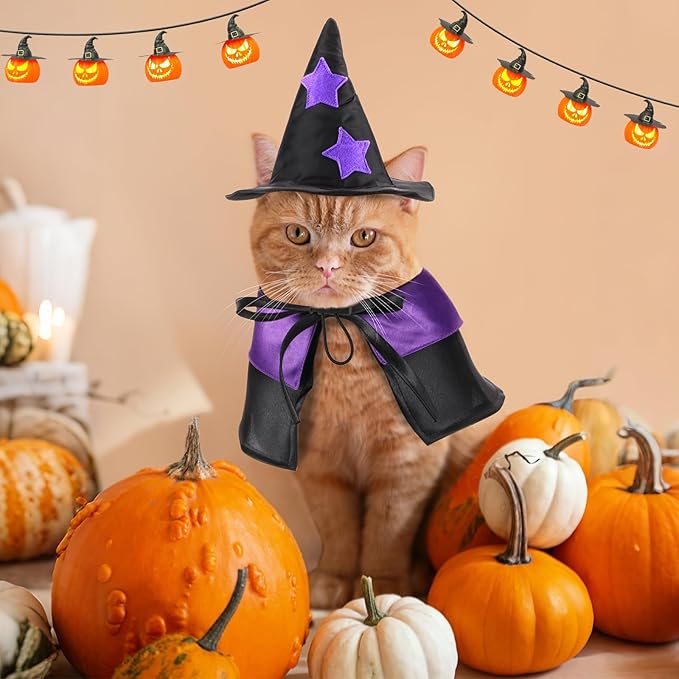 2 Sets Halloween Pet Costume Cats Witch Shaped Cloak and Hat Witch Cloak for Small Large Pets Gifts Party Favor(Small)