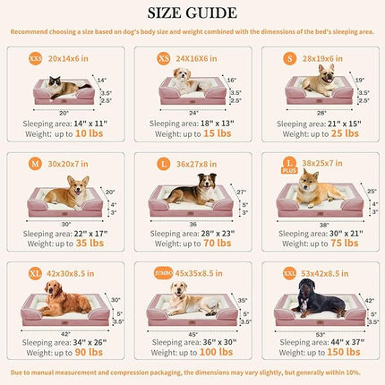 Comfort Expression Orthopedic Dog Bed for Large Dogs 38x25 Inch, Waterproof Supportive Egg Crate Foam Large Pet Bed with Removable Bolsters, Dog Couch with Washable Cover & Non-Slip Bottom, Pink