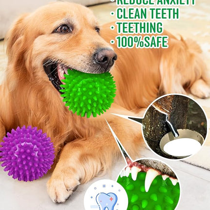 4.5” Heavy Duty Squeaky Dog Balls for Medium Large Dogs, Dog Toys for Aggressive Chewers, Spike Ball Toys for Clean Teeth and Training(2 Pack) (4.5" 4apck)