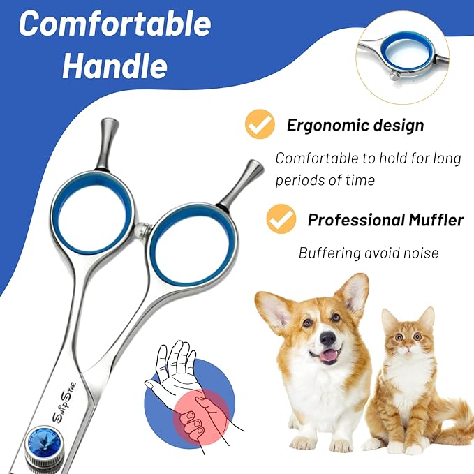 7.5in Curved Dog Scissors for Grooming, VG10 Steel Sharp Dog Grooming Scissors, 25 Degree Bend, with CNC Screw & Round Blunt Tip, Professional Pet Grooming Shears for Dogs Cats Groomer or Home Use