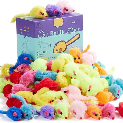 Yangbaga Mice Rattle 14 Pack, Cat Toys Rainbow Mice for Cats and Kittens (62pcs Rainbow mices)